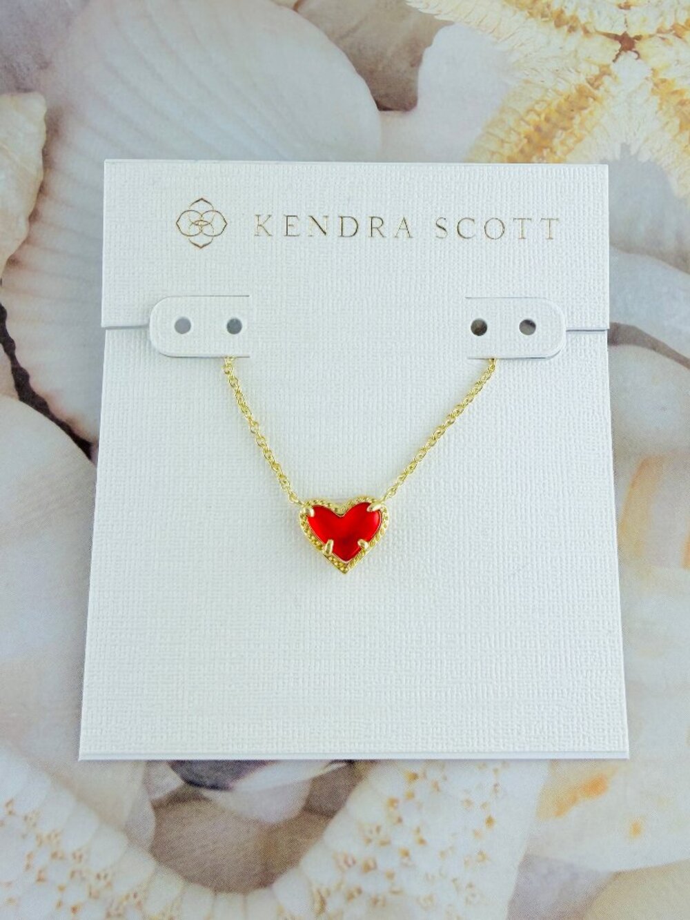 Kendra Scott Ari Heart Small Red Illusion gold necklace.
